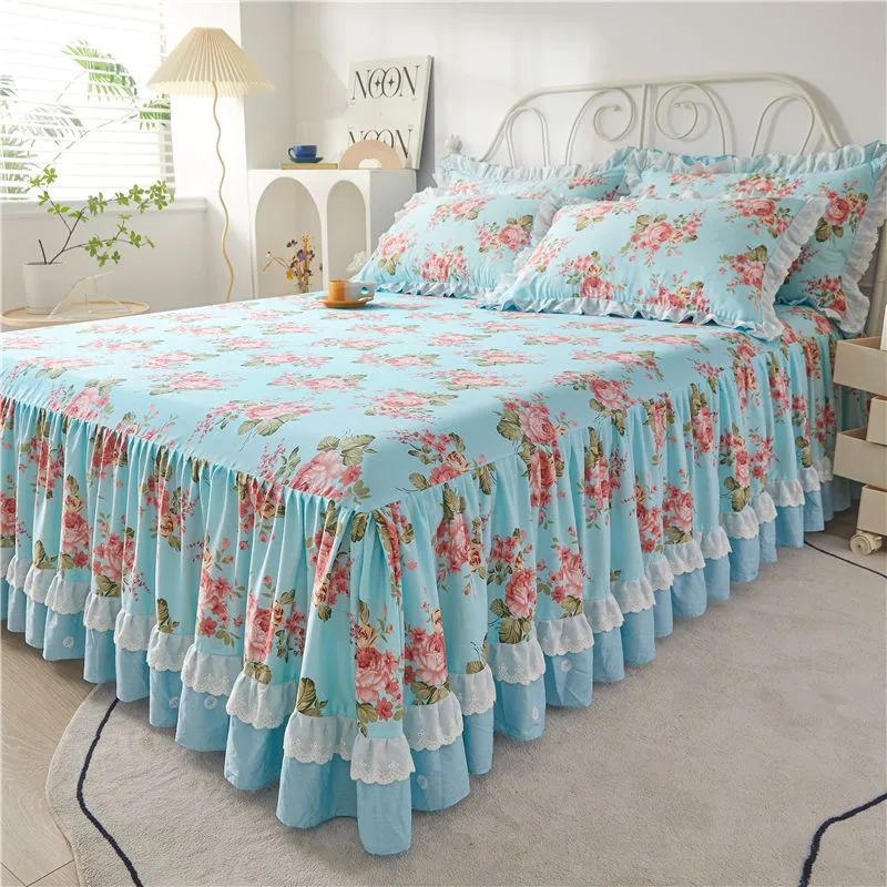 Cotton Lace Bed Skirt with Non-slip Bedspread for King Size Beds