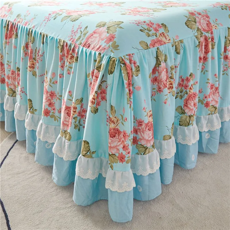 Cotton Lace Bed Skirt with Non-slip Bedspread for King Size Beds