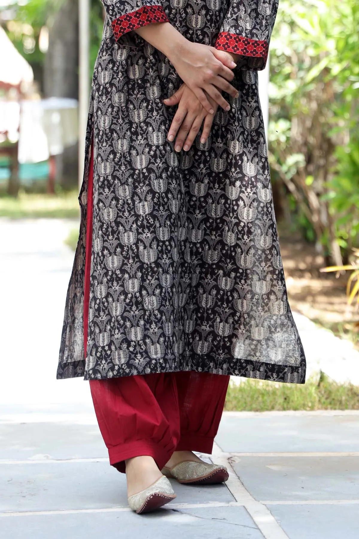 Cotton Salwar Style Pants In Maroon Color