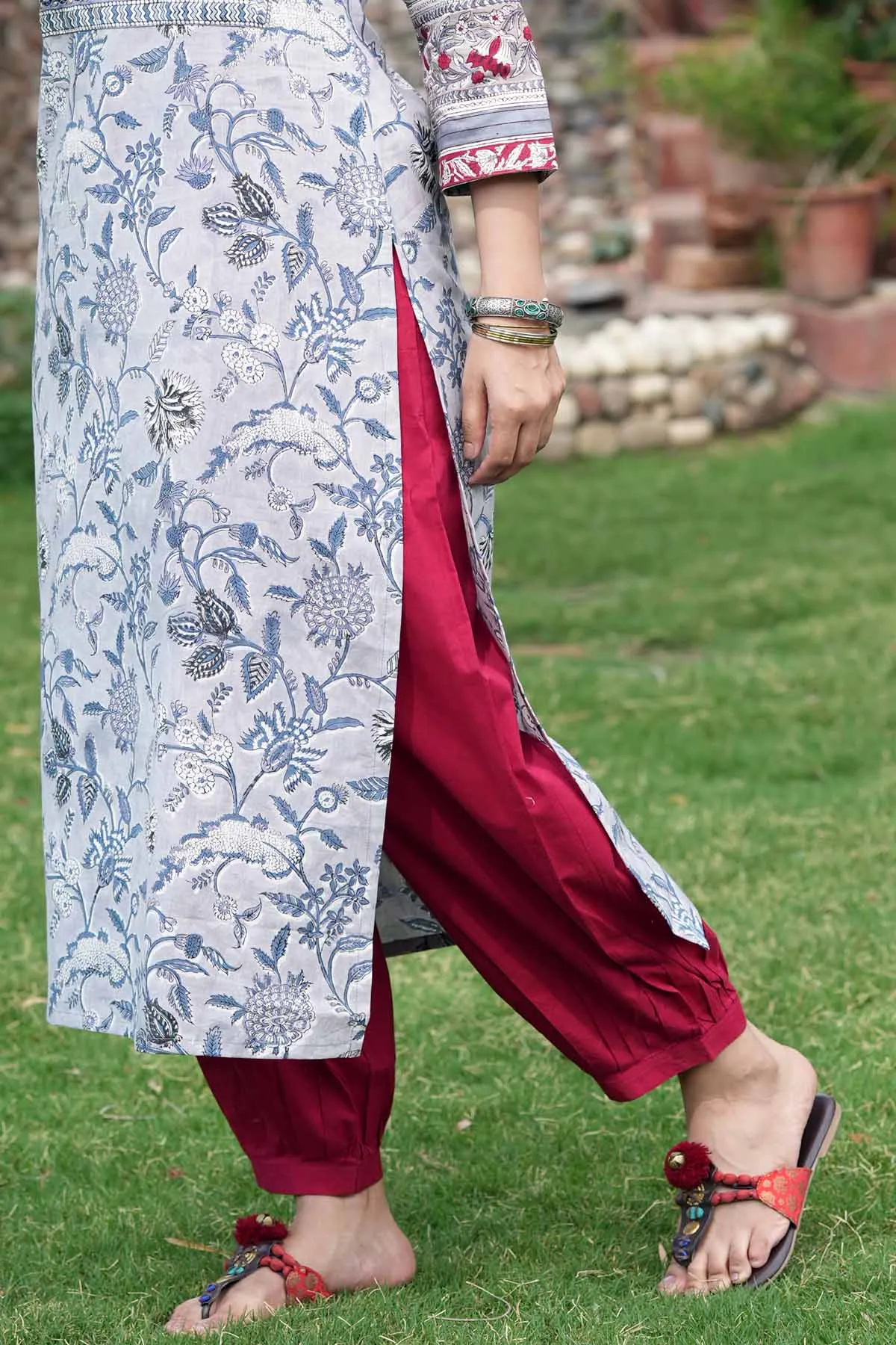 Cotton Salwar Style Pants In Maroon Color