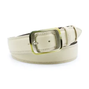 Cream Tumbled Leather Horn Prong Belt