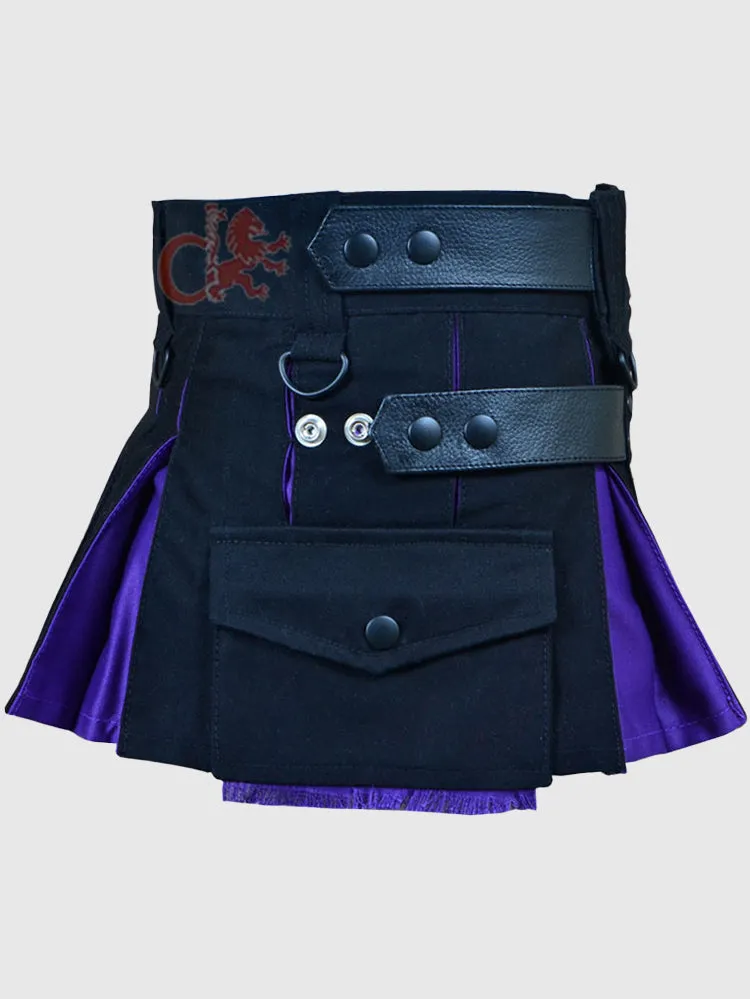 Deluxe Black and Blue Hybrid Kilt for Girls