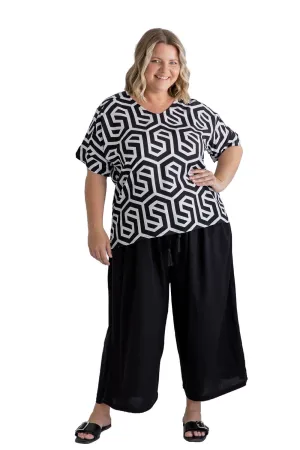 Effortless Chic: Black & White Geo Blouse and Wide Leg Relaxed Fit Pants Set