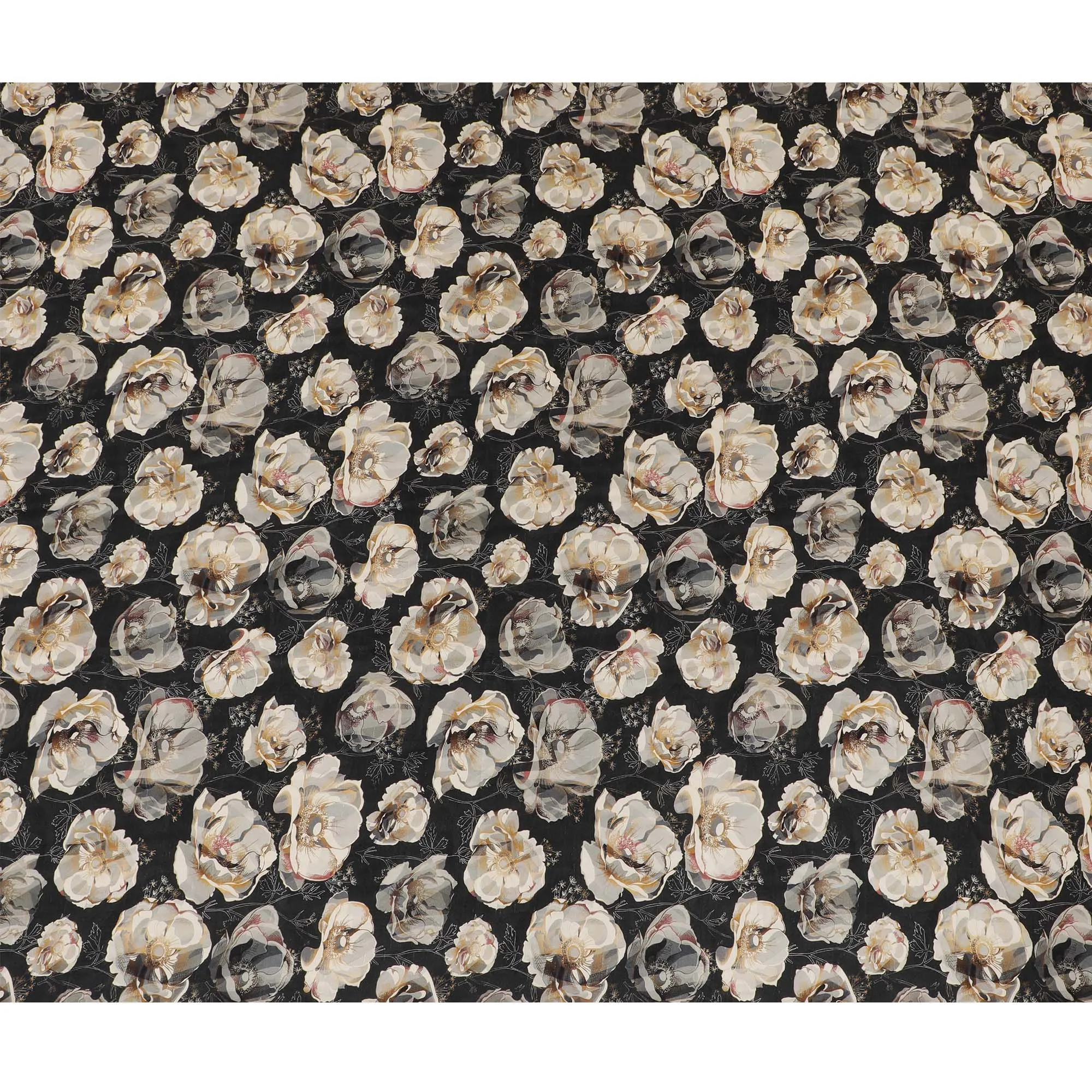 Elegant Black Floral Viscose Fabric - 110 cm Wide-D19413