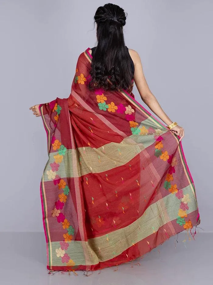 Elegant Maroon Par Anchal Buti Handloom Saree