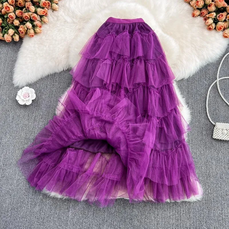 Fashionable skirt mid-length elastic waist half skirt irregular skirt     S4160