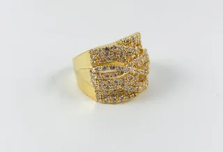 Fine Elegant Design CZ Yellow Gold Tone Brass Ring