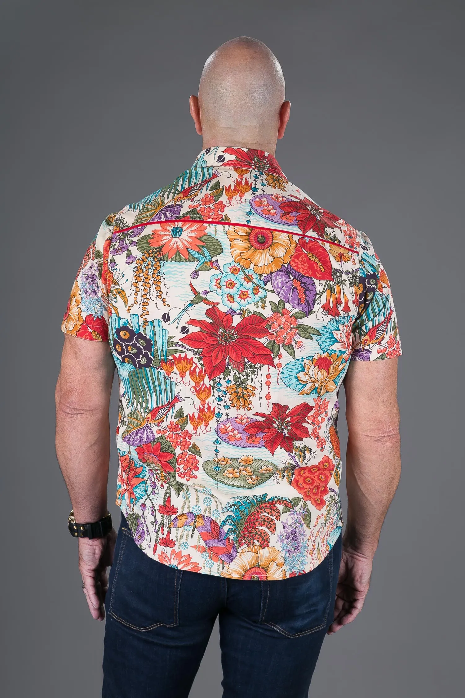 Floral Print Cotton Slim and Regular Fit Mens Hawaiian Shirt Short Sleeve