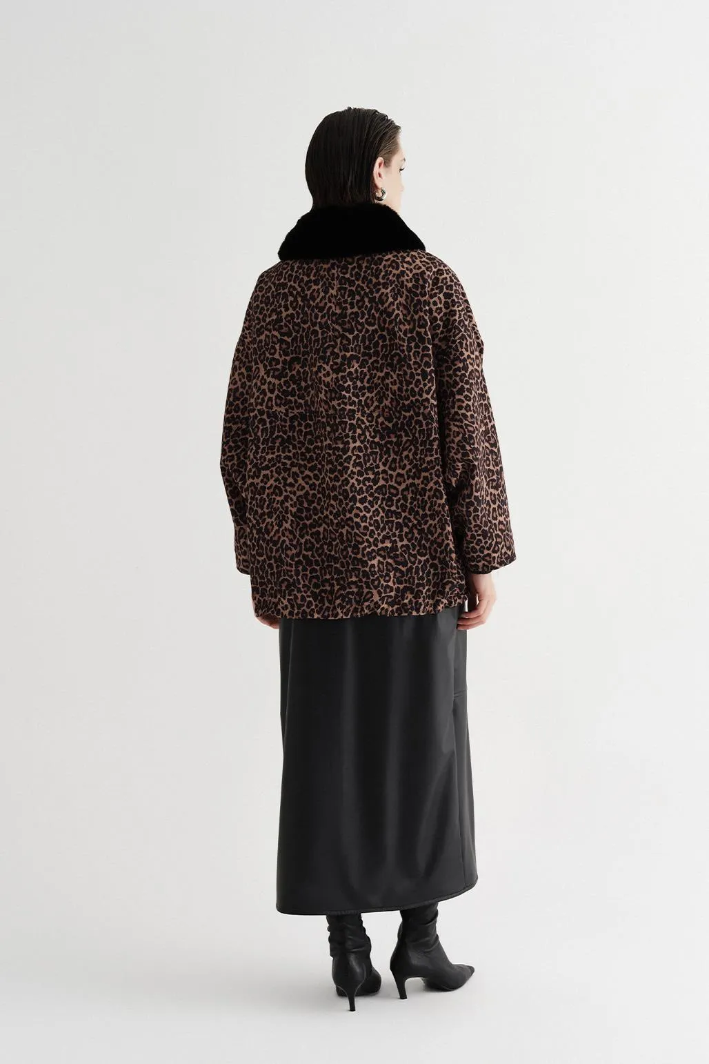 Fur Collar Oversize Bomber Jacket Leopard