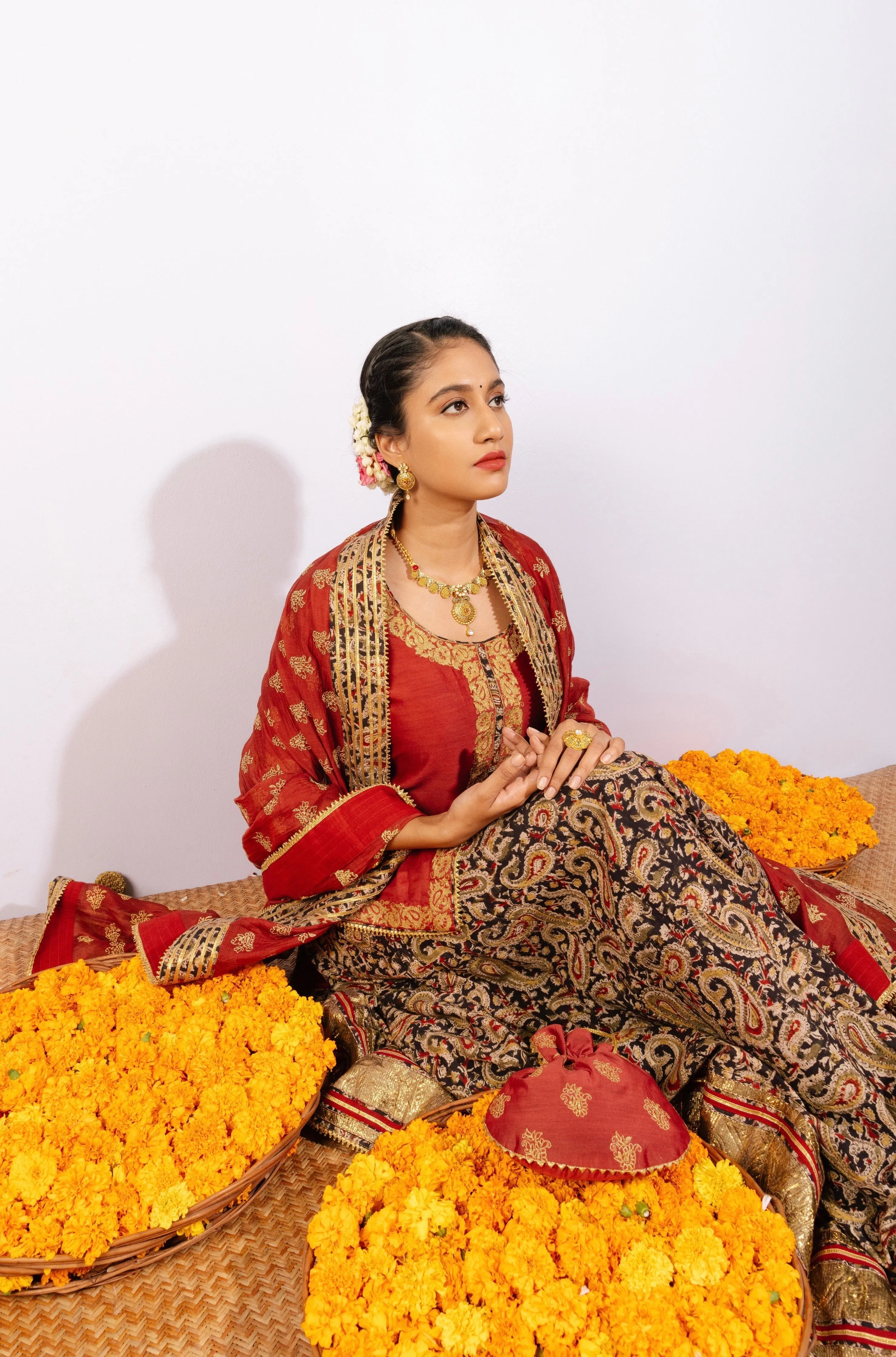 Ghera Maroon Kalamkari Lehenga Set