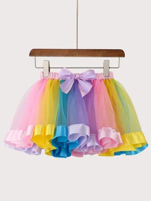 Girls Color Block Party Skirts Birthday Dress Festive Costume