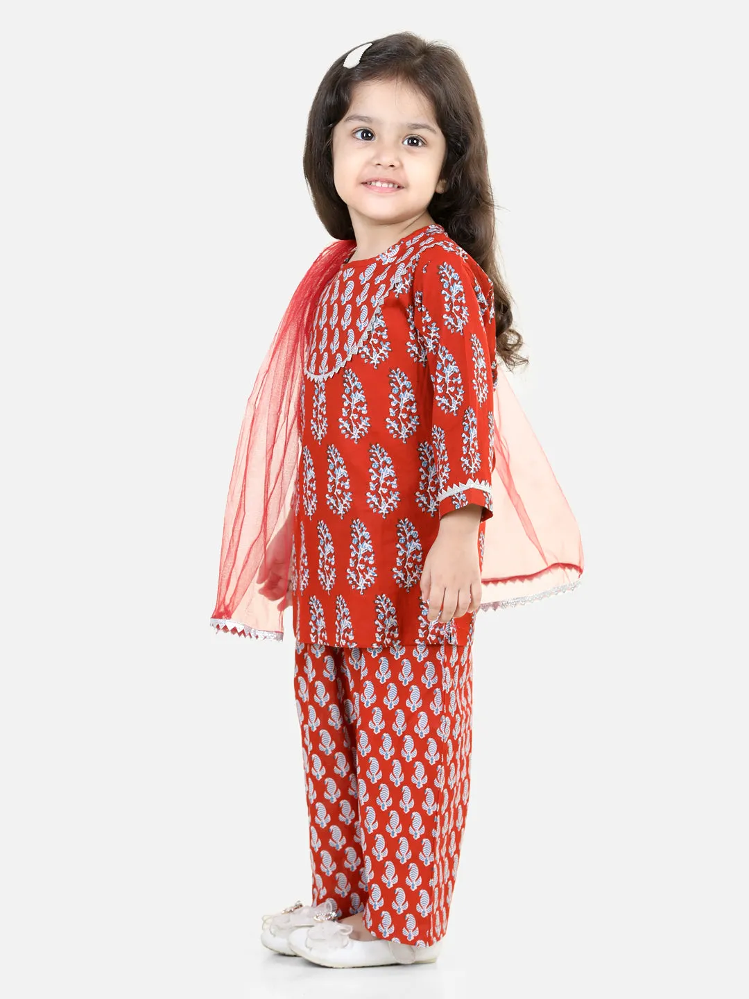 Girl's Cotton Maroon Kurti Sets - Bownbee