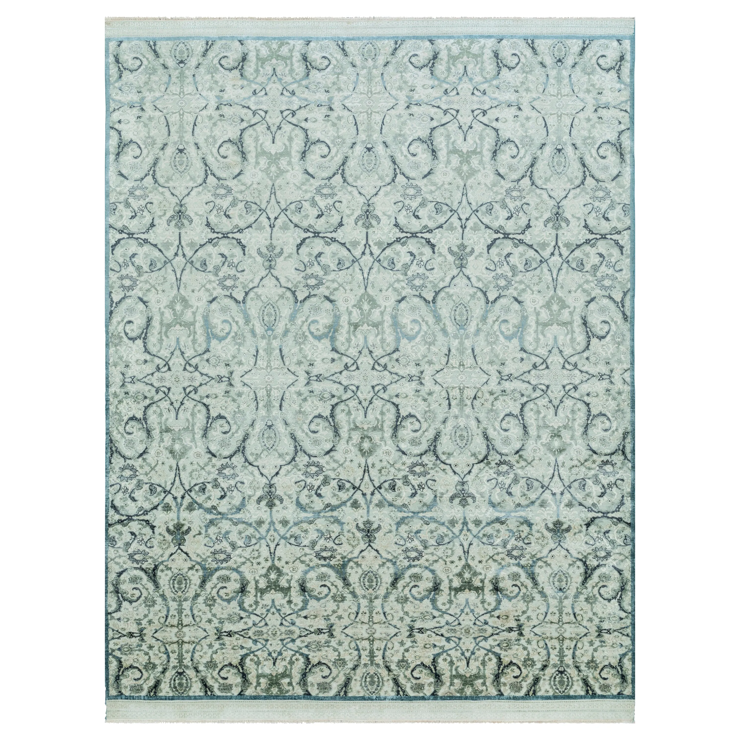 Green Mosaic Transitional Silk Rug - 8'11" x 12'2"