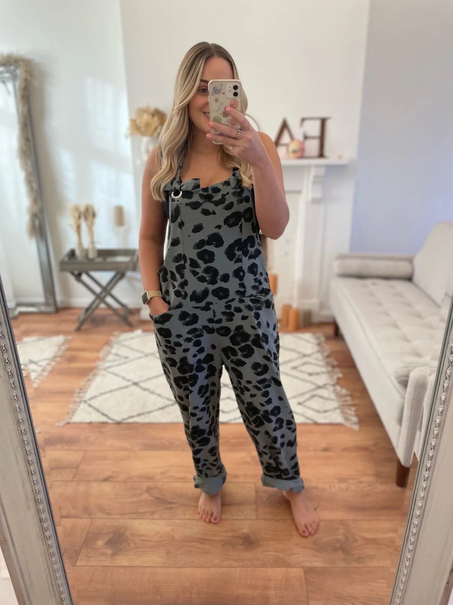 Grey Leopard Print Dungarees