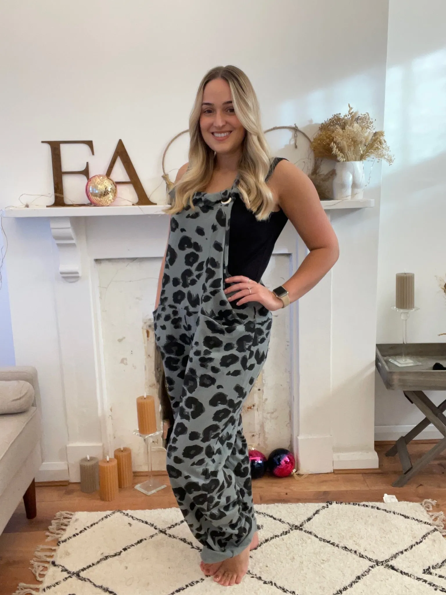 Grey Leopard Print Dungarees