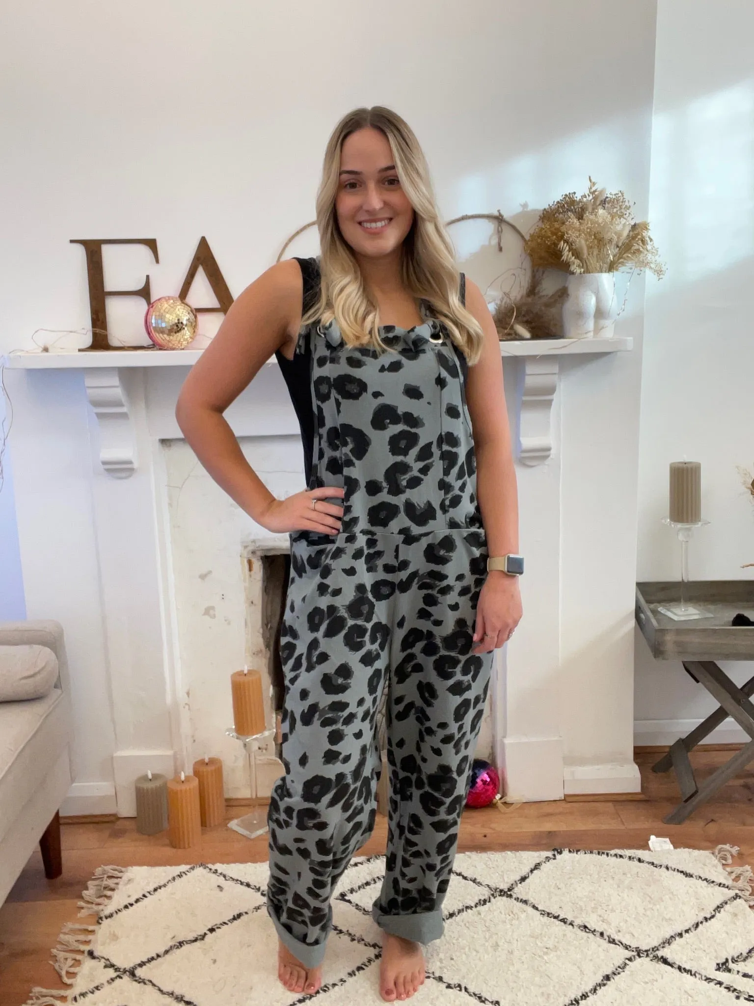 Grey Leopard Print Dungarees