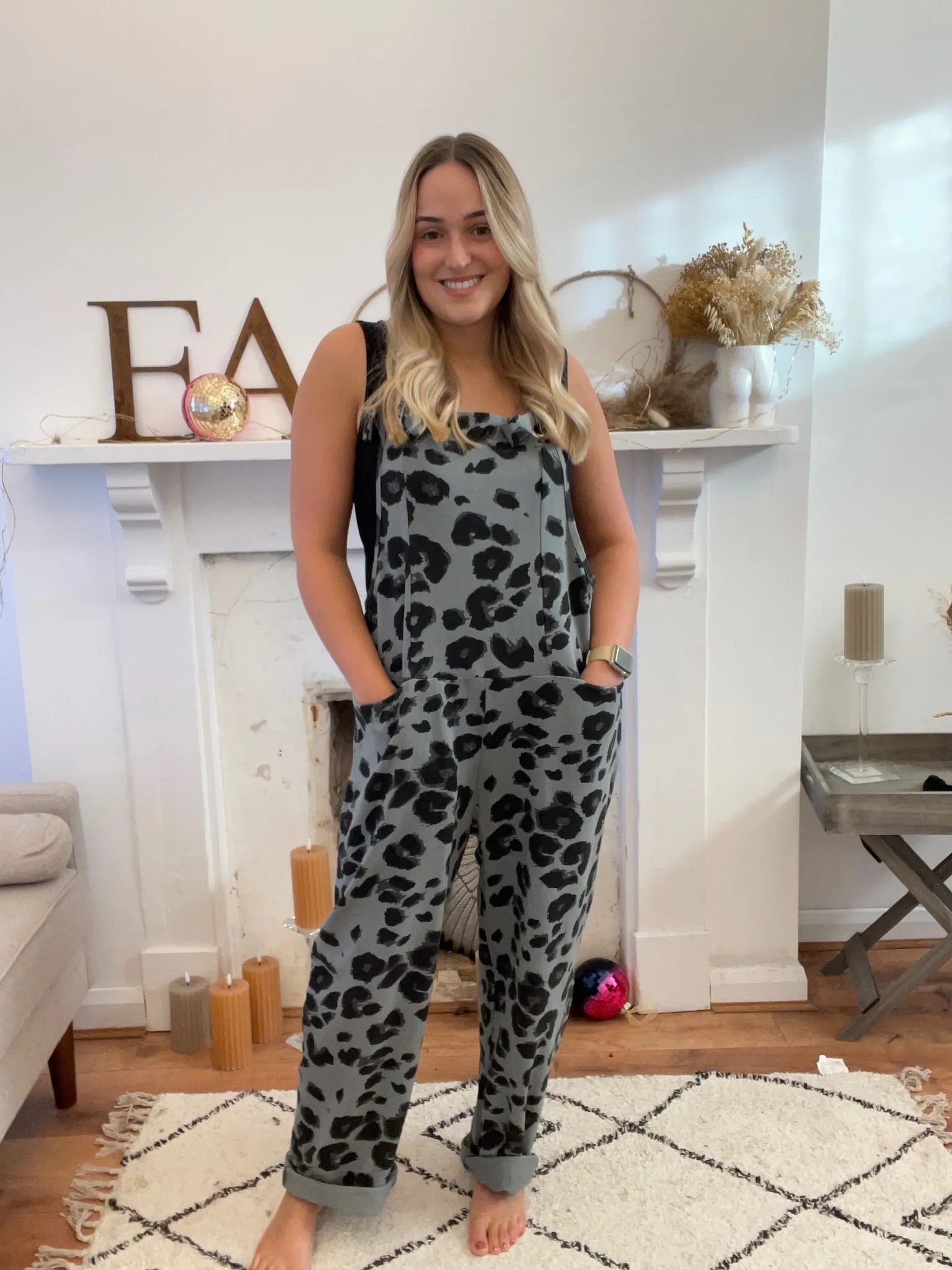 Grey Leopard Print Dungarees