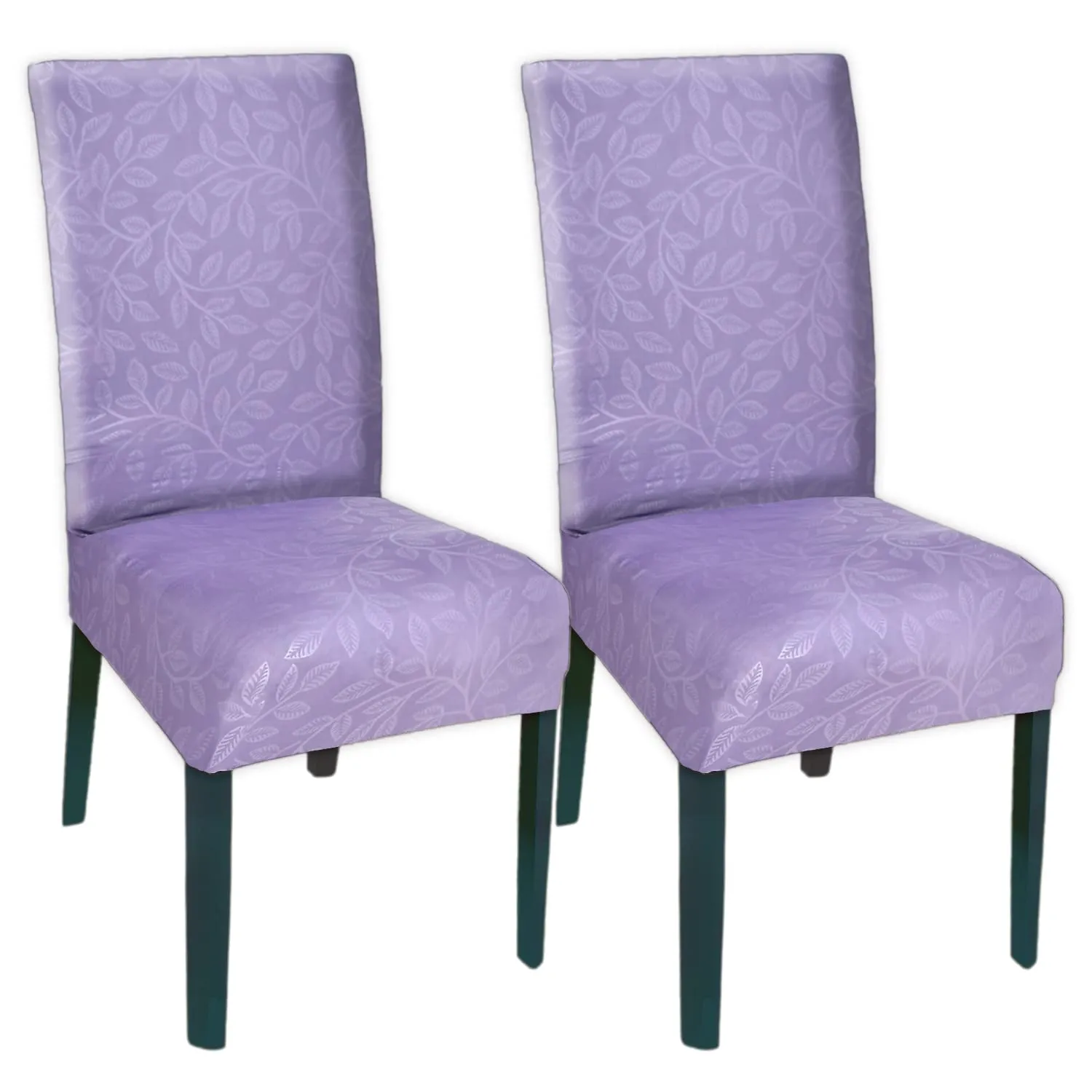 Heart Home Leaf Printed Polyester Stretchable Elastic Dining Chair Cover/Seat Slipcover/Seat Protector- Pack of 2 (Purple)-50HH0946