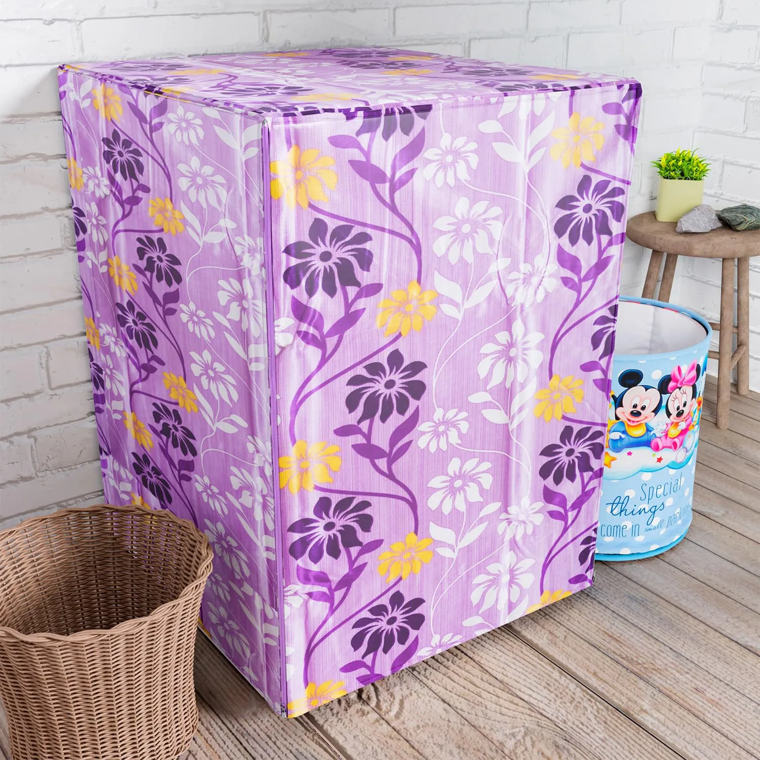 Heart Home Washing Machine Cover | Flower Print Washing Machine Cover | Knitting Polyester | Front Load Washing Machine Cover | Purple