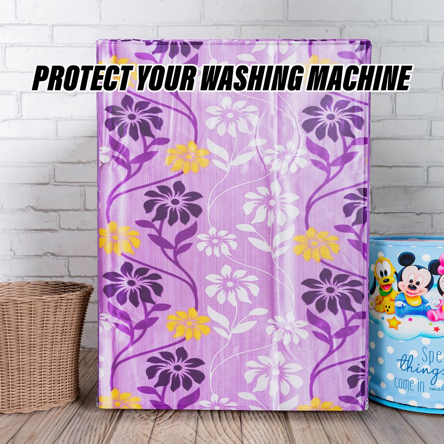 Heart Home Washing Machine Cover | Flower Print Washing Machine Cover | Knitting Polyester | Front Load Washing Machine Cover | Purple