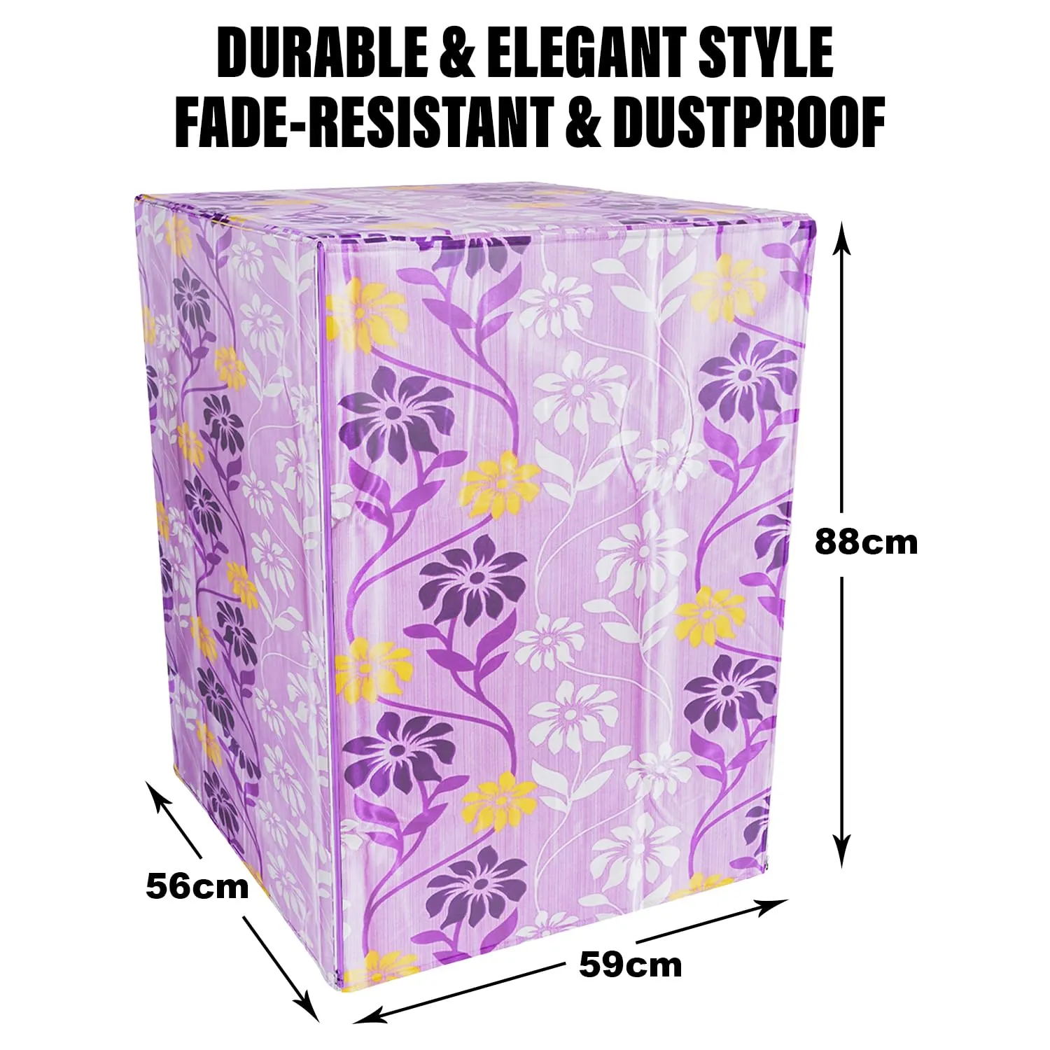 Heart Home Washing Machine Cover | Flower Print Washing Machine Cover | Knitting Polyester | Front Load Washing Machine Cover | Purple