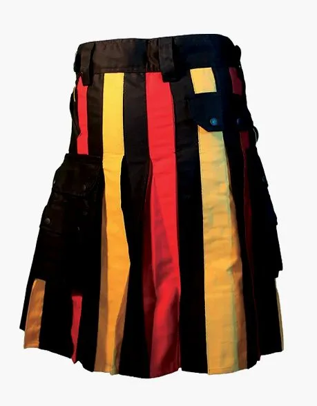 HYBRID BLACK KILT WITH GERMAN FLAG PLEATS