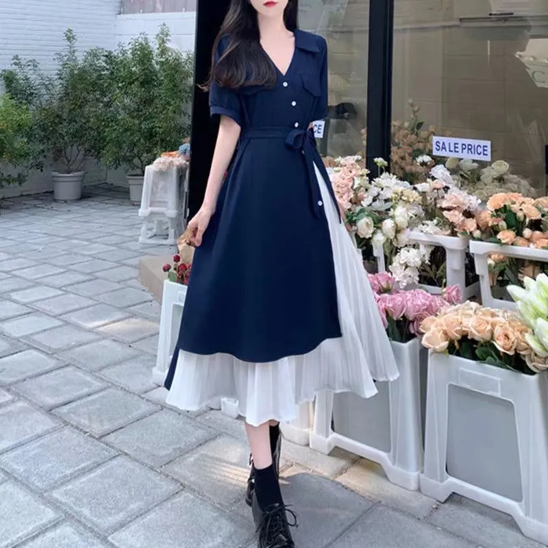 ikearlax Minority Design Chiffon Dress Women's Summer plus Size Plump Girls Irregular Elegant Hepburn Style A- line Dress