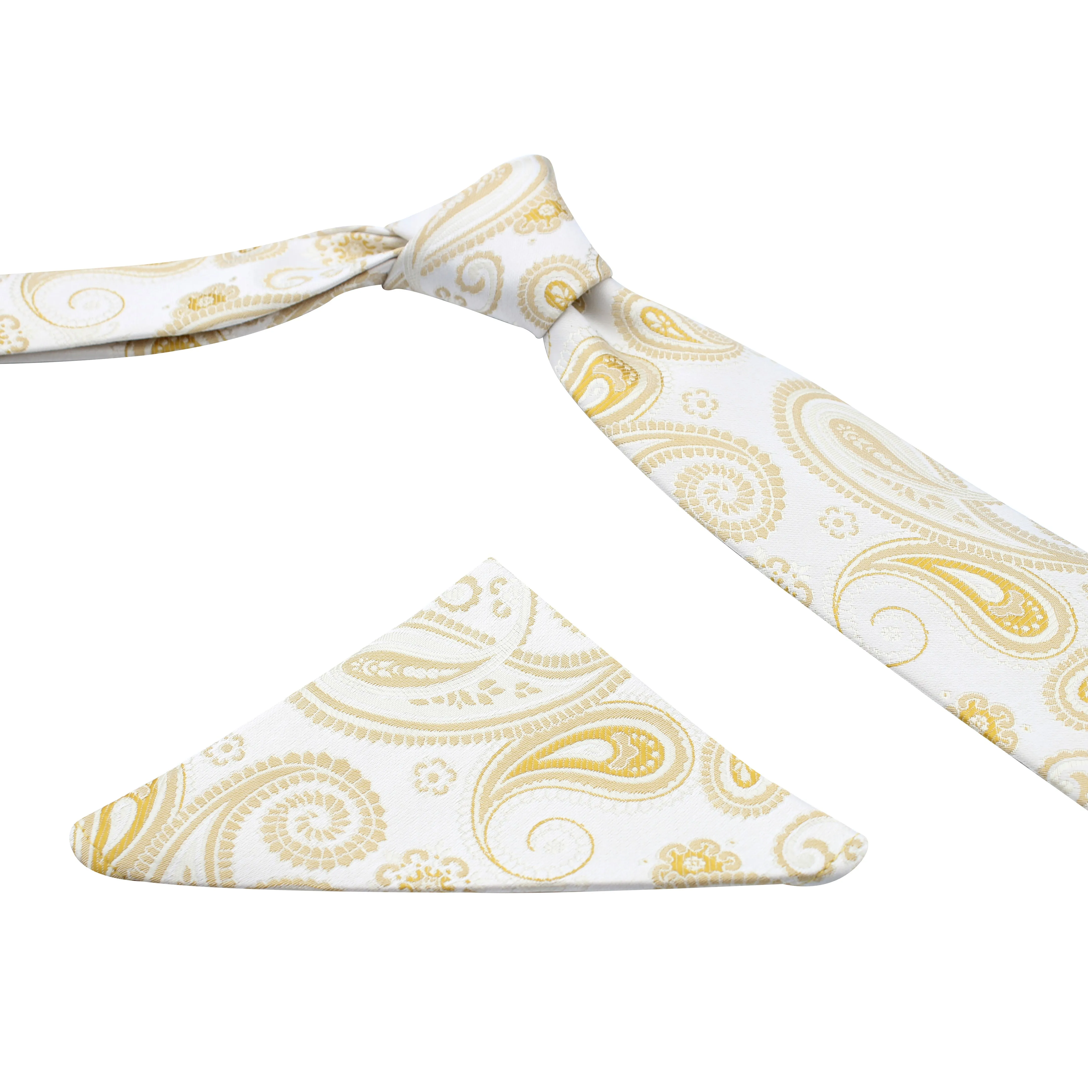 Kovove Elegant White Paisley Necktie and Pocket Square Gift Box