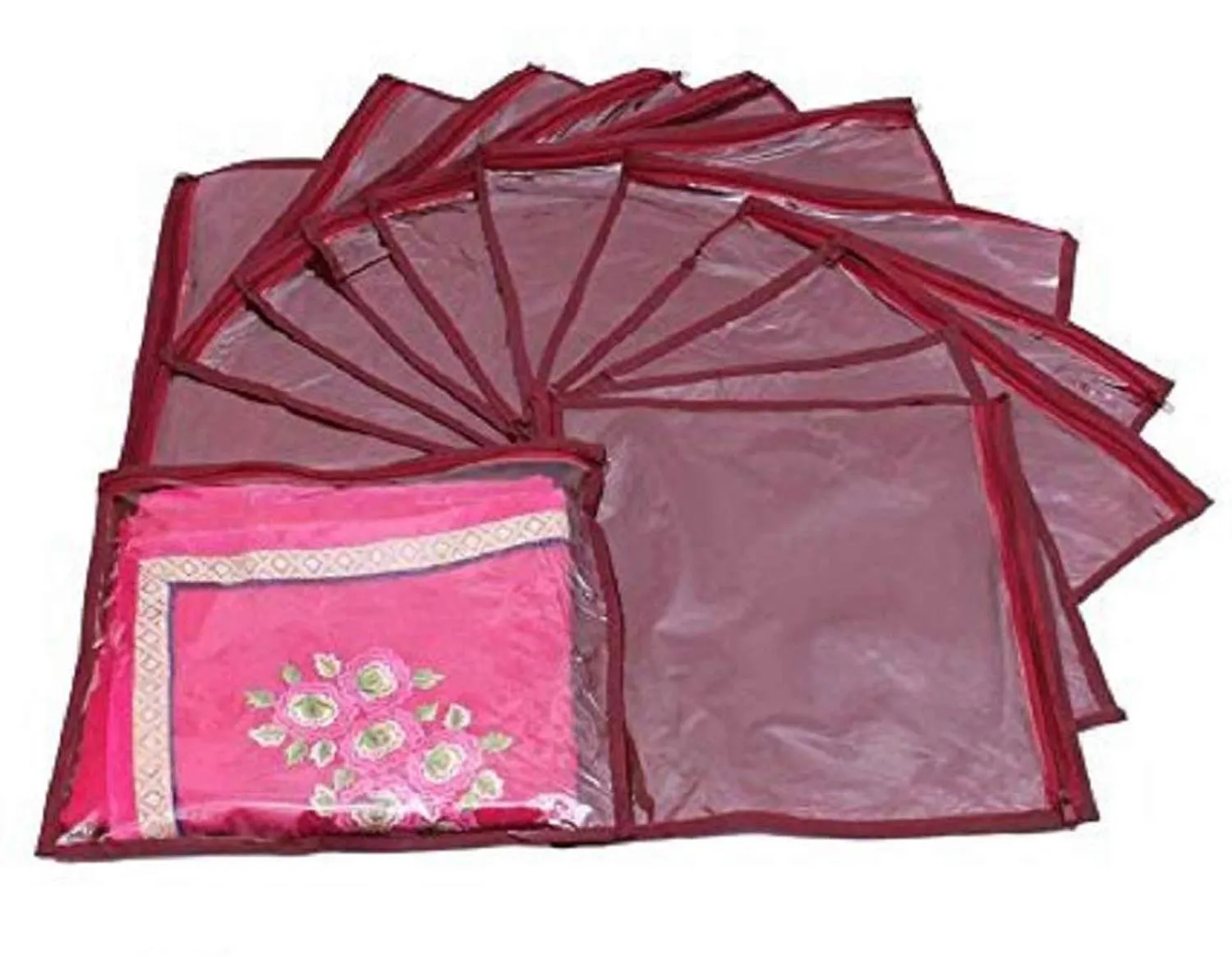 Kuber Industries Non Woven 24 Pieces Single Packing Saree Cover Set (Maroon)-KUBMART2823