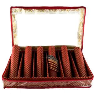 Kuber Industries Polka Dots Design Brocade Hardboard Six Rod Bangle Box (Maroon) -CTKTC038830