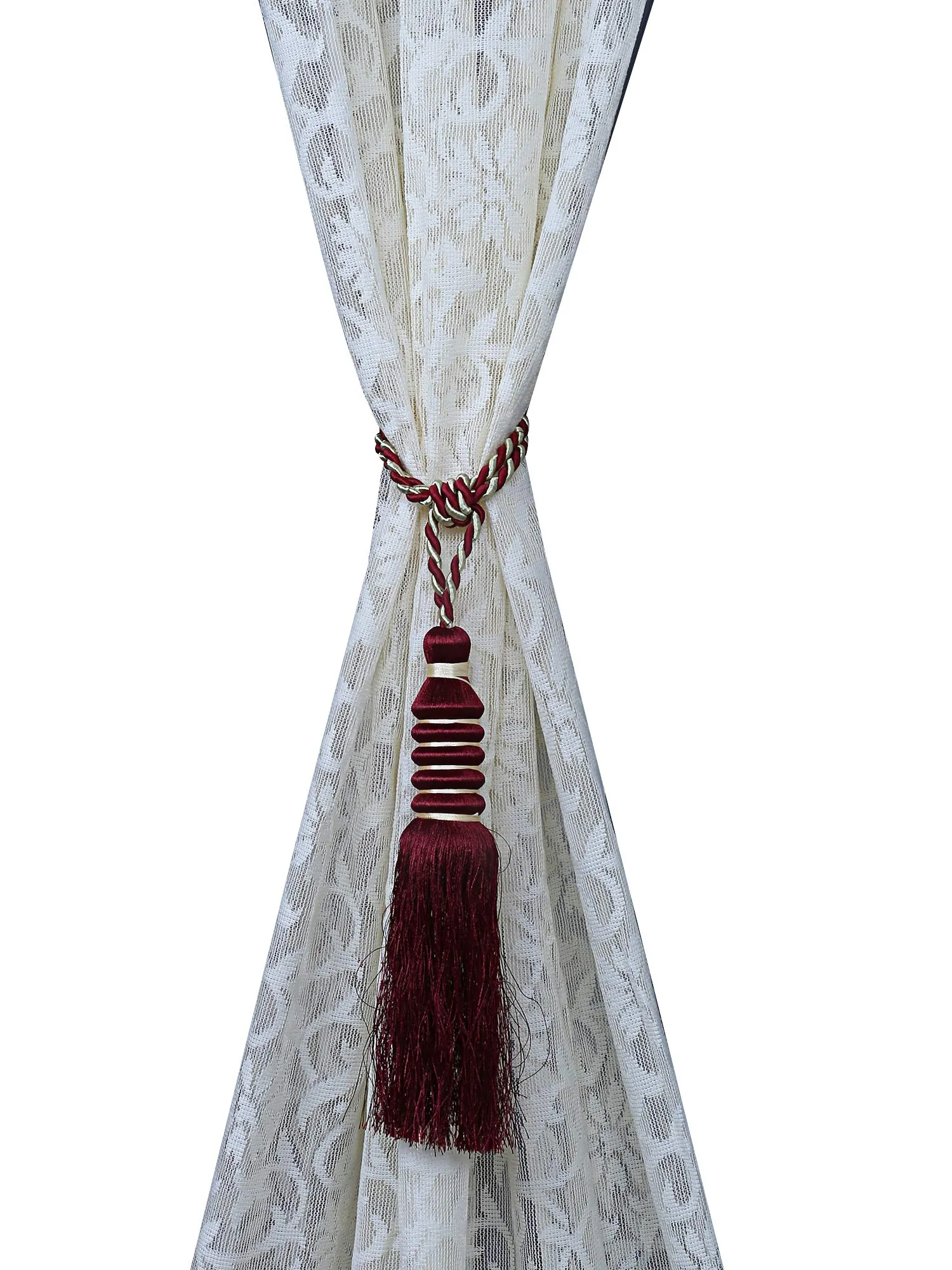 Kuber Industries Polyester 12 Pieces Curtain Tie Back Tassel Set (Maroon) -CTKTC12869