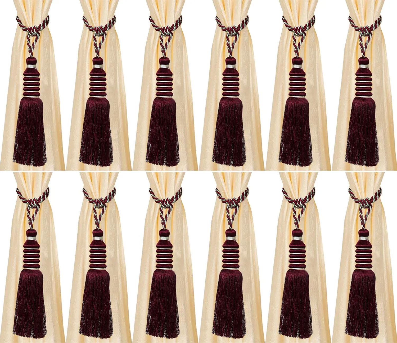 Kuber Industries Polyester 12 Pieces Curtain Tie Back Tassel Set (Maroon) -CTKTC12869