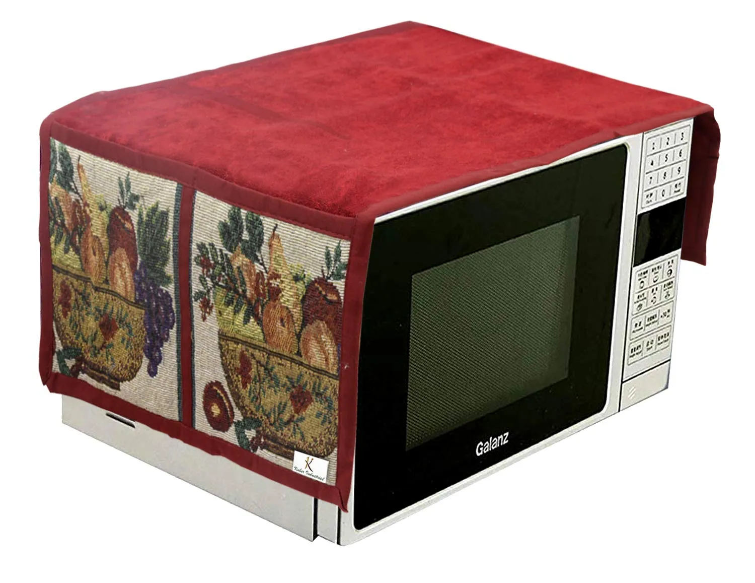 Kuber Industries Velvet Microwave/Oven Top Cover with 4 Utility Pockets 20 LTR (Maroon)-KUBMART11830