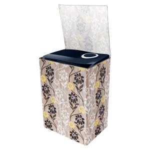 Kuber Industries Washing Machine Cover | Golden Flower Print Washing Machine Cover | Knitting Polyester | Top Load Semi-Automatic Washing Machine Cover | Brown