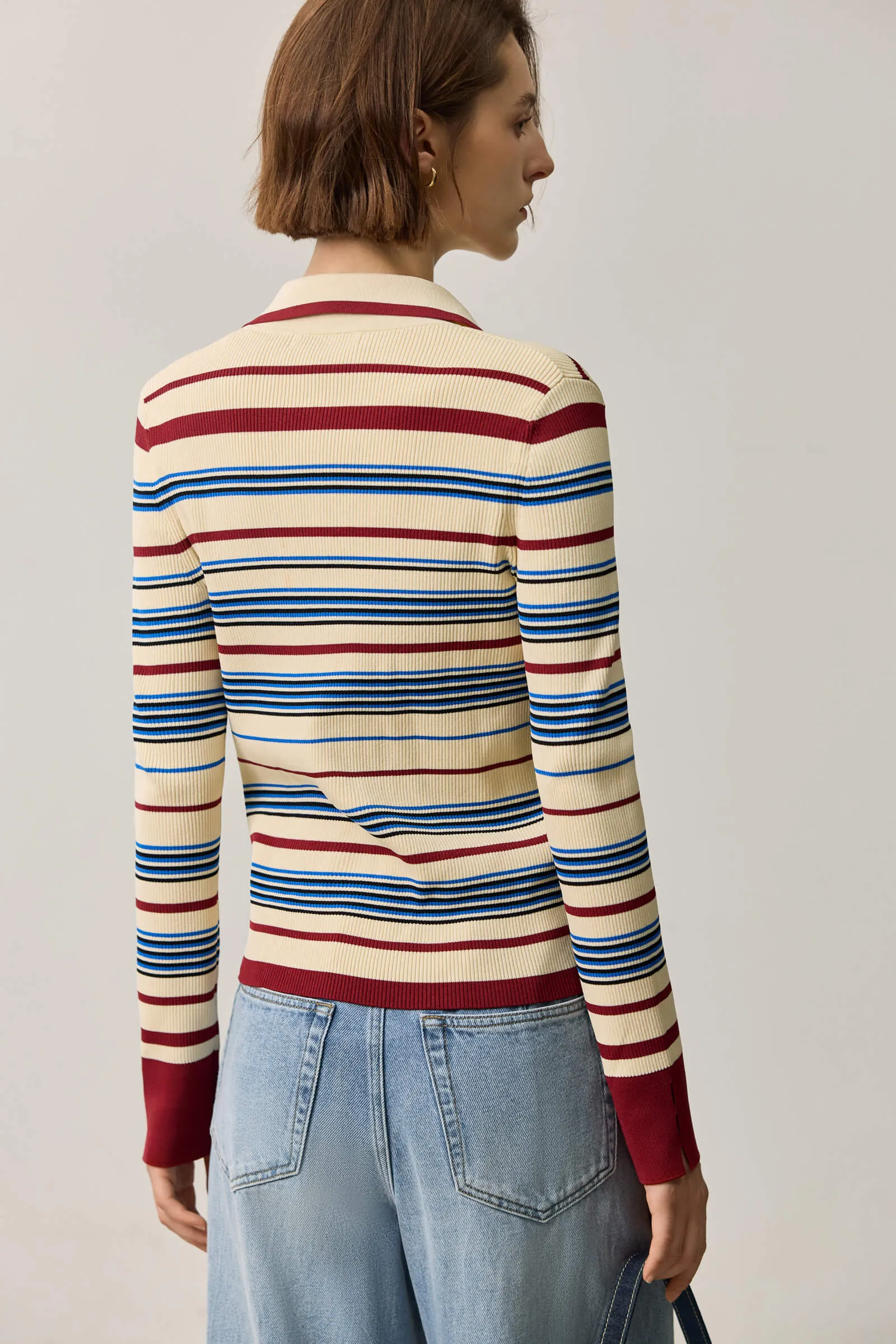 LILY Asymmetric Striped Knit Cardigan