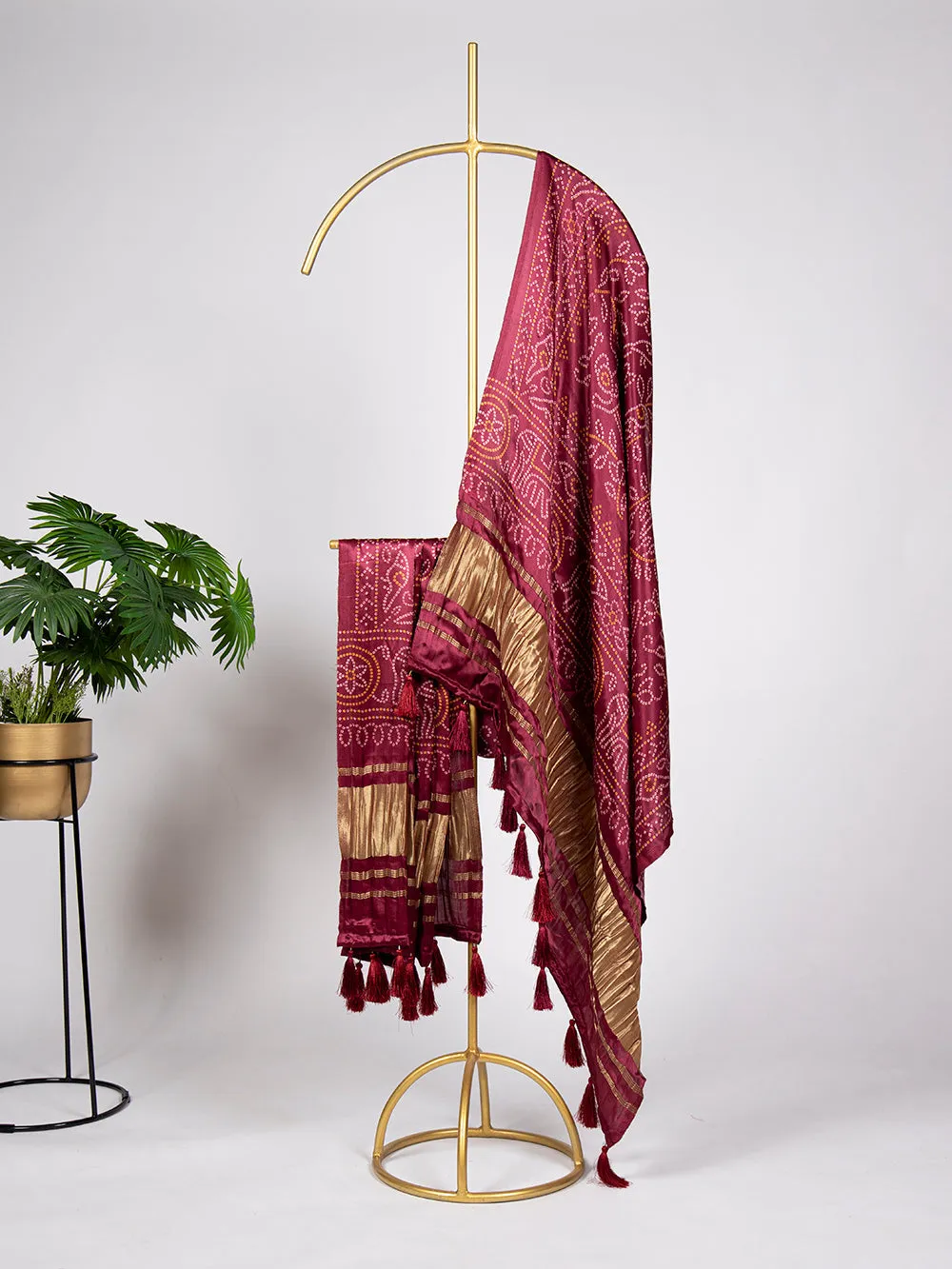 Maroon Color Digital Printed Gaji Silk Dupatta With Lagdi Patta