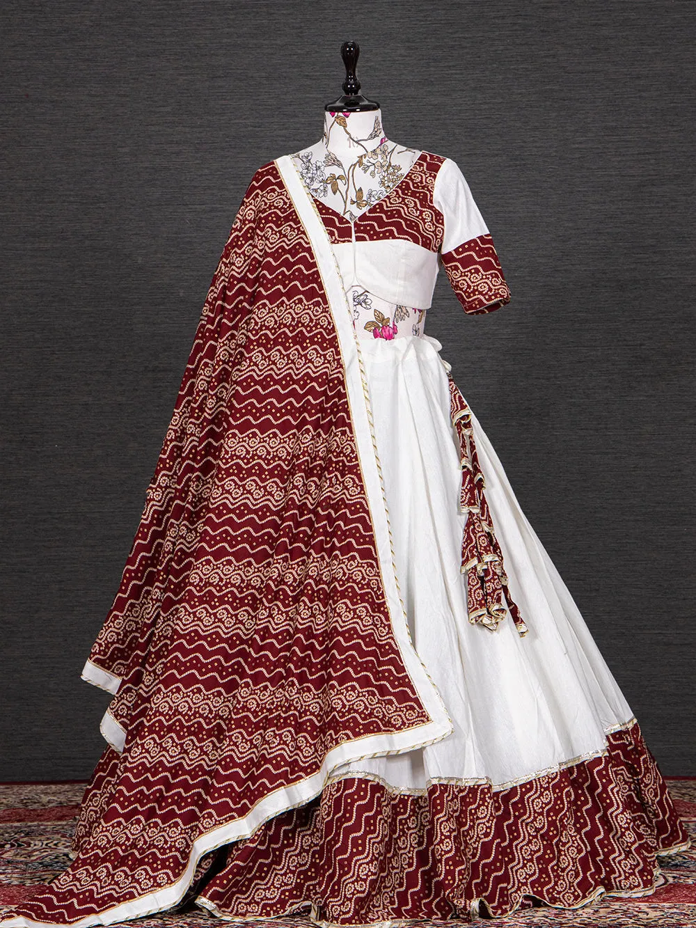 Maroon Color Foil And Printed Work Cotton Lehenga Choli