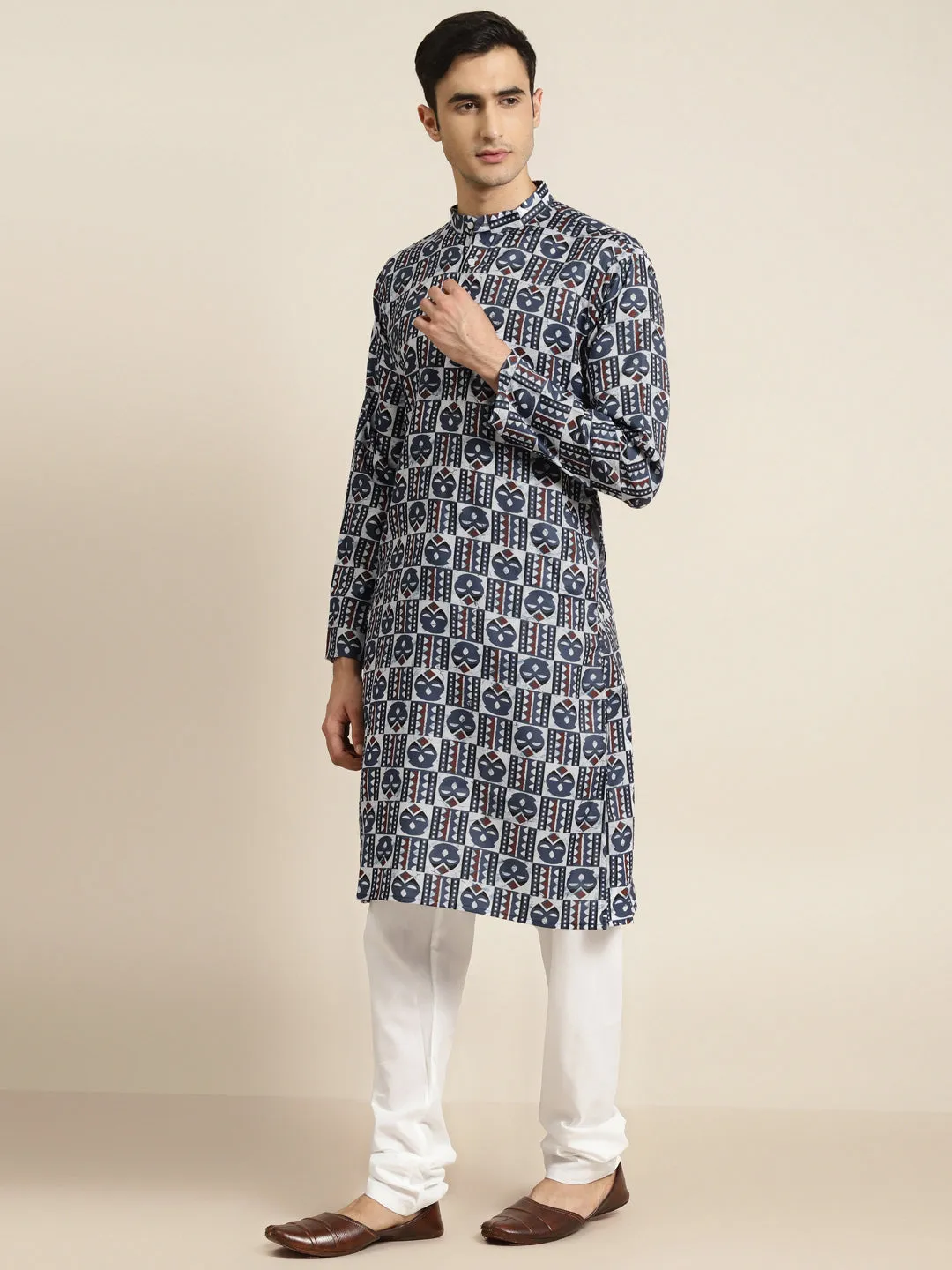 Men's Cotton Multi Printed Only Kurta  - Sojanya