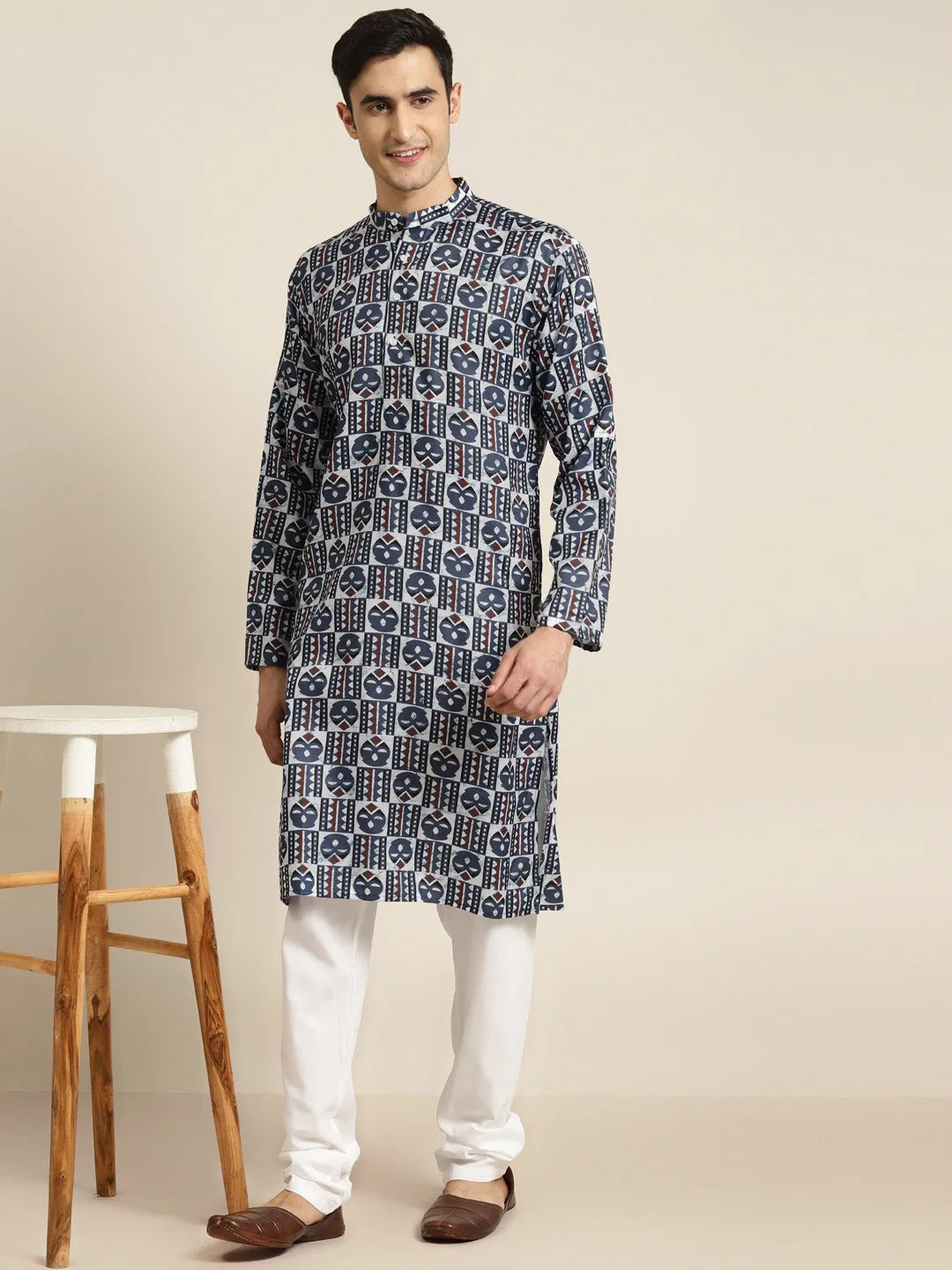 Men's Cotton Multi Printed Only Kurta  - Sojanya