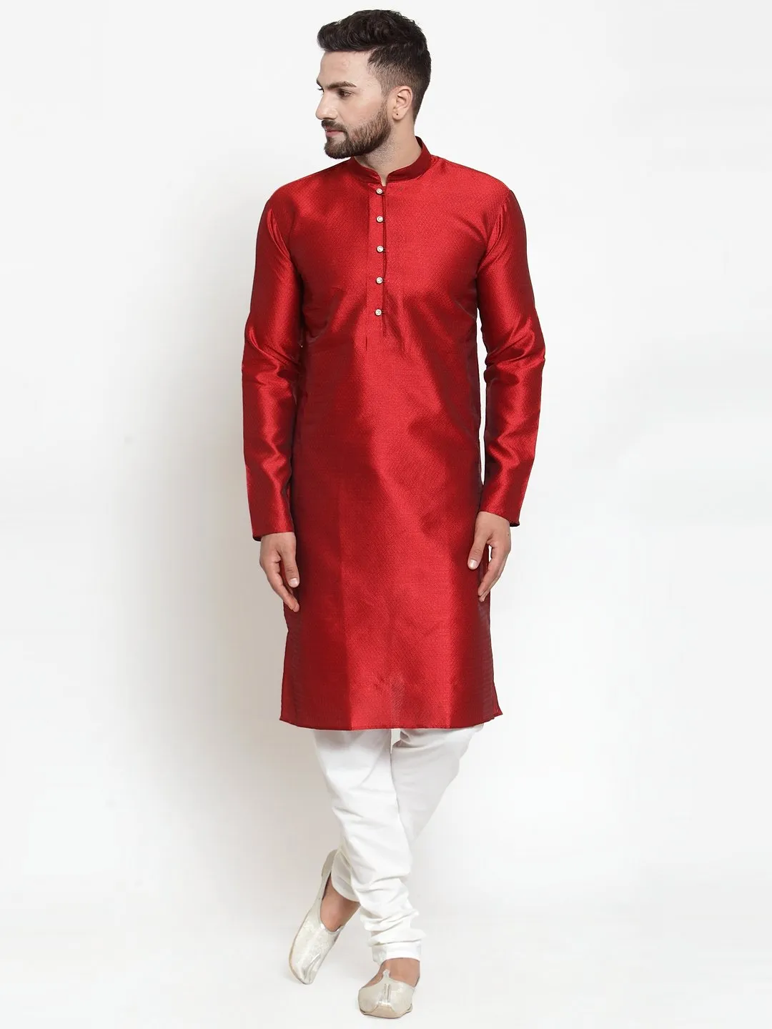 Men's Maroon & White Self Design Kurta Only ( KO 589 Maroon ) - Virat Fashions