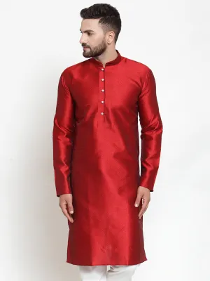 Men's Maroon & White Self Design Kurta Only ( KO 589 Maroon ) - Virat Fashions