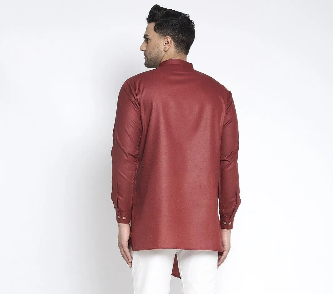 Men's Maroon Solid Short Kurta - Benstoke