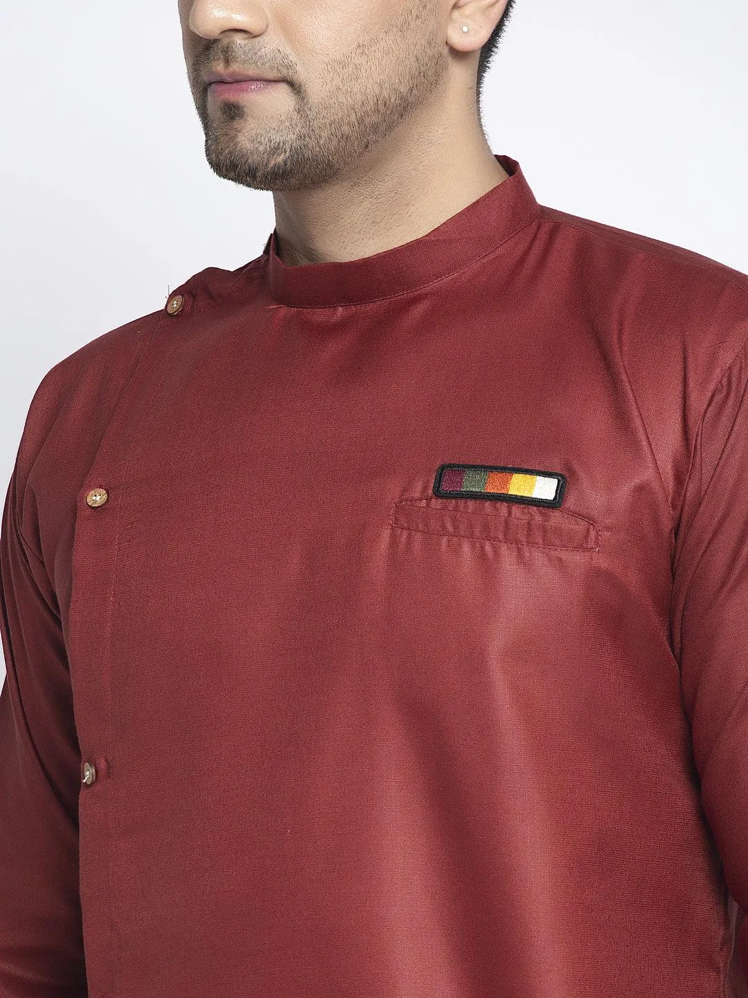 Men's Maroon Solid Short Kurta - Benstoke