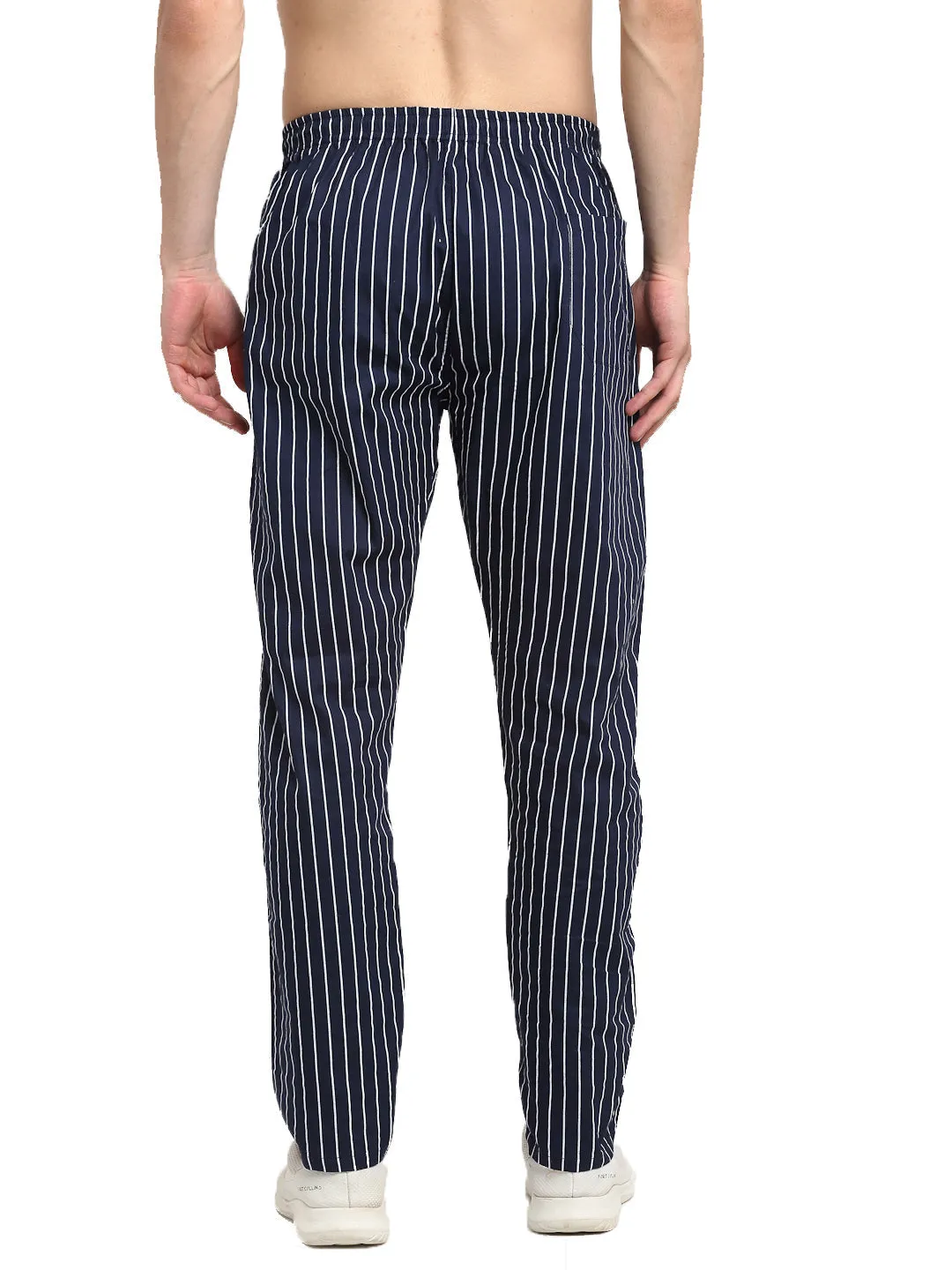 Men's Navy Blue Cotton Striped Track Pants ( JOG 020Navy ) - Jainish