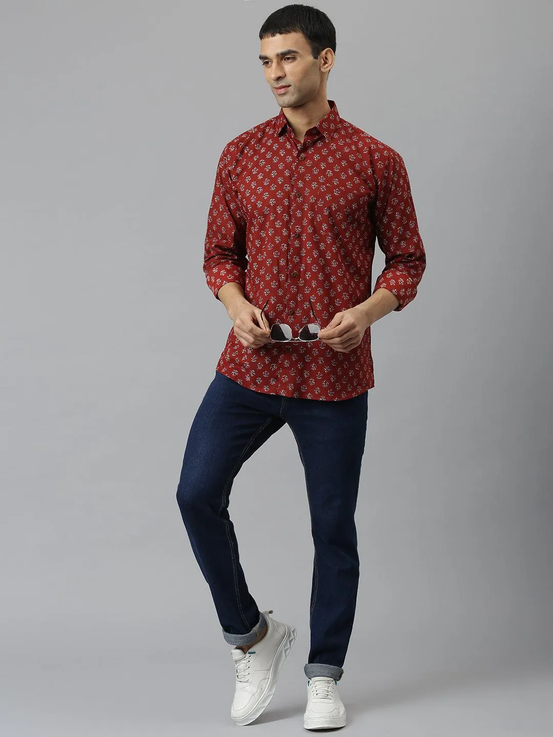 Millennial Men Maroon & Blue  Cotton  Full Sleeve  Shirt for Men-MMF0279