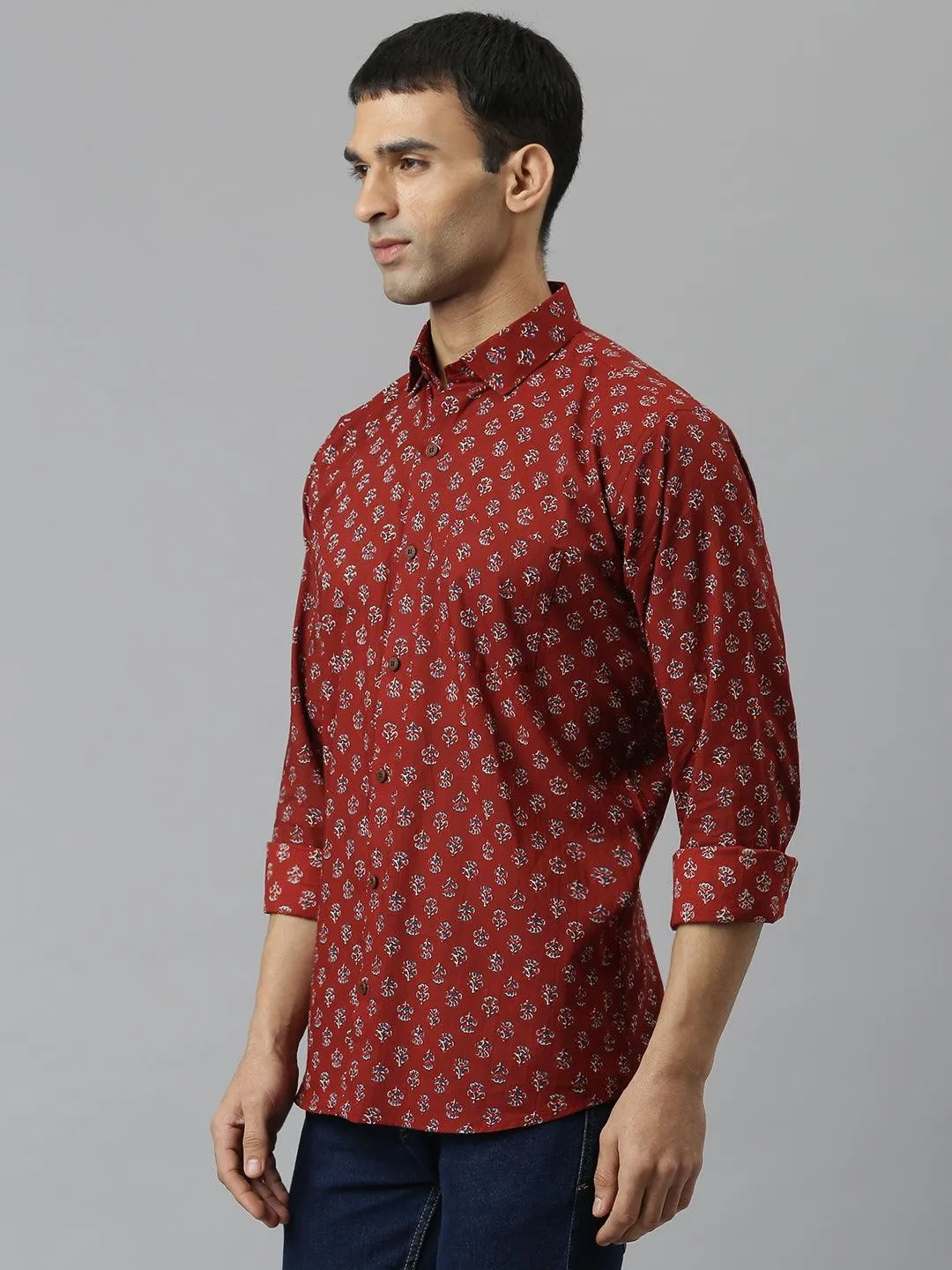 Millennial Men Maroon & Blue  Cotton  Full Sleeve  Shirt for Men-MMF0279