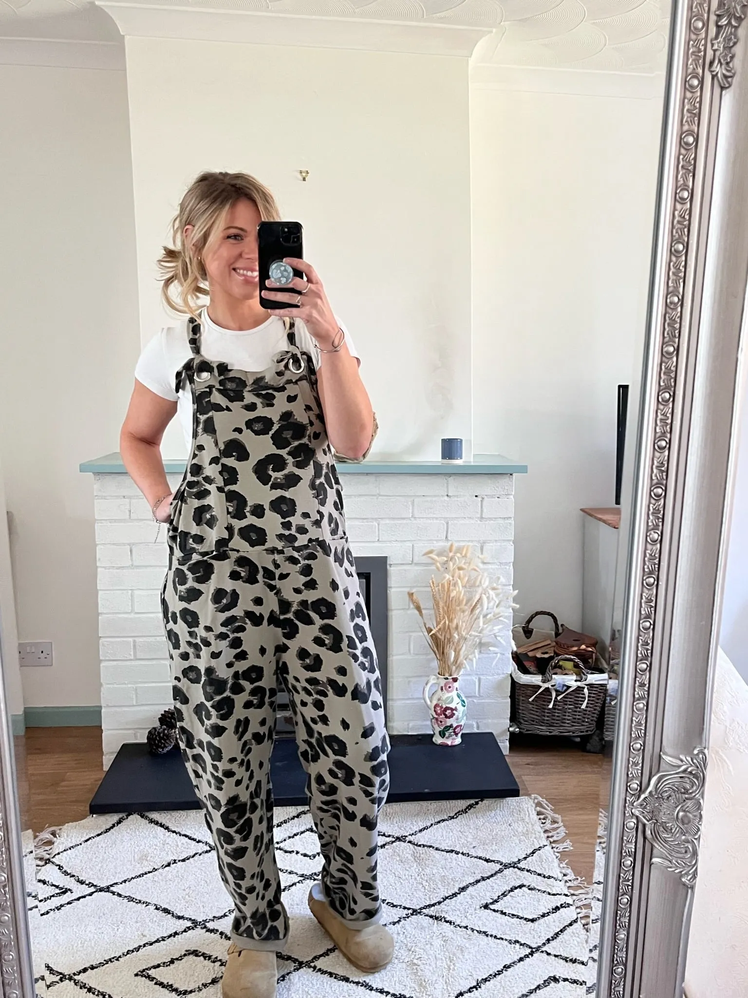 Mocha Leopard Print Dungarees