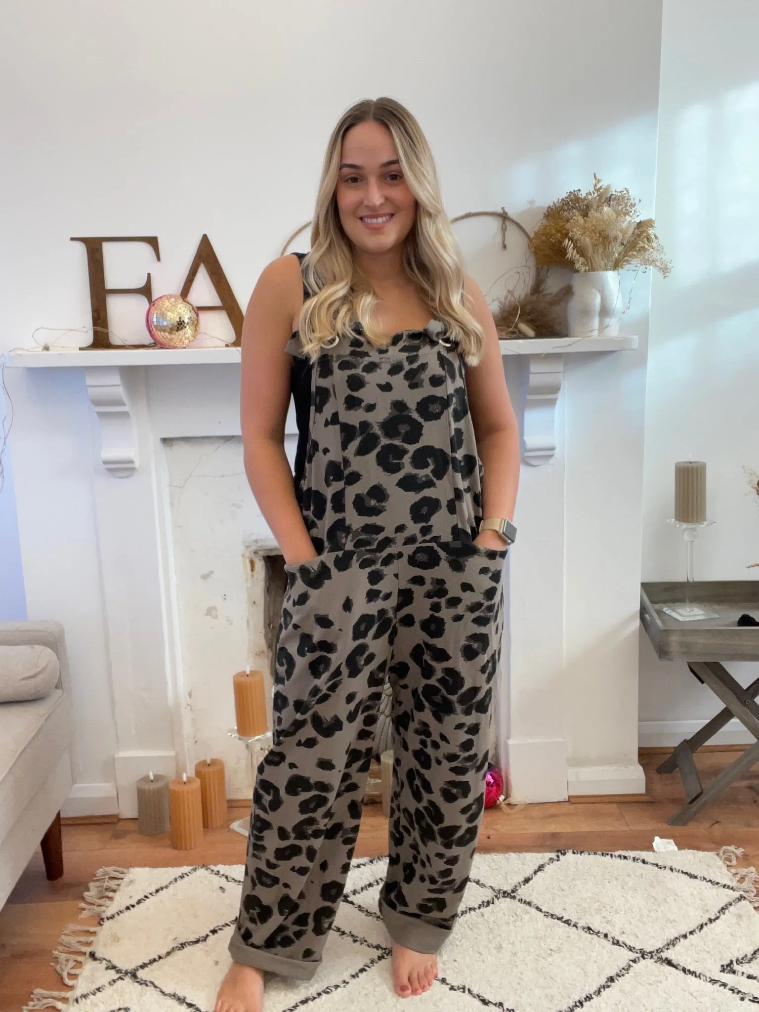 Mocha Leopard Print Dungarees