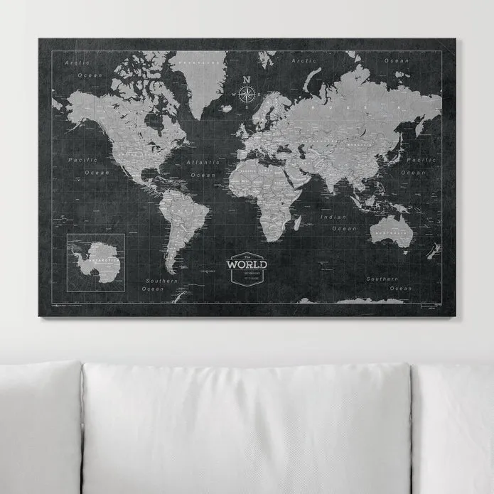 Modern Slate - Push Pin World Map Pin Board - Overstock Sale!