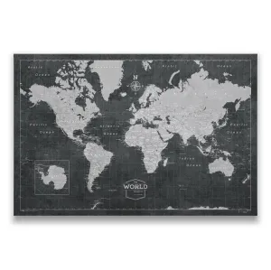 Modern Slate - Push Pin World Map Pin Board - Overstock Sale!